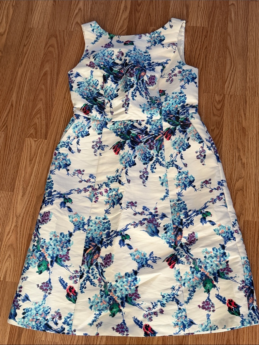 Talbots Floral White and Blue Sleeveless A-Line Dress